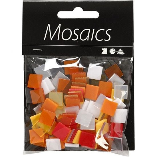 Creotime Mozaiek kunststof 10x10 mm, 25 gr. rood/oranje/geel/wit