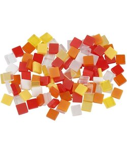 Mozaiek kunststof mini 5x5 mm, 25 gr. rood/oranje/geel/wit