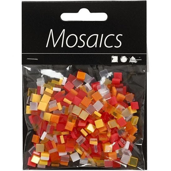 Creotime Mozaiek kunststof mini 5x5 mm, 25 gr. rood/oranje/geel/wit