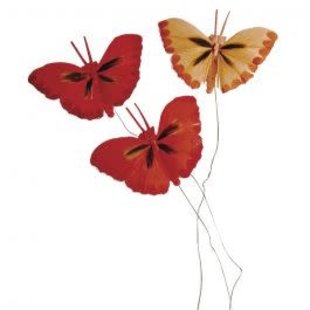 Decoratie Vlinders Rood 2x4cm 6st