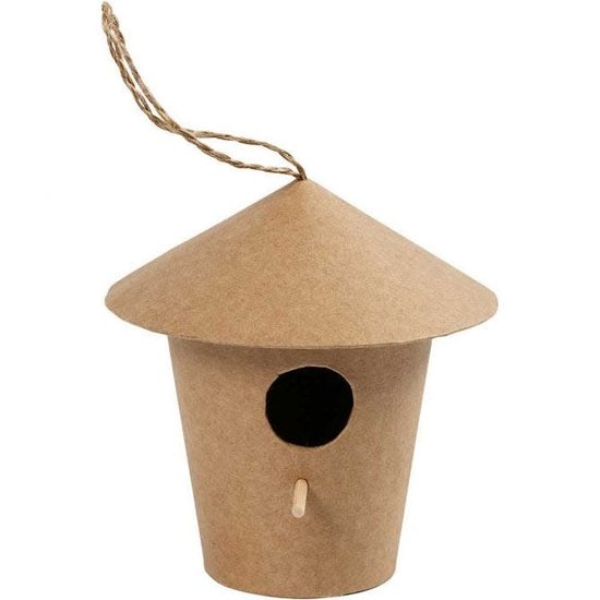 Creotime Papier Mache Vogelhuis 10,5x10,5x11cm