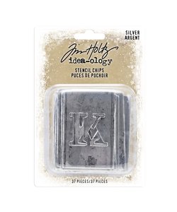 Tim Holtz Idea-Ology Stencil Chips letters 37 pcs Silver