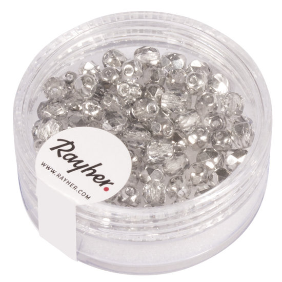 Rayher Rayher Glas Facetkraal 4mm Zilver semi opaque 100st