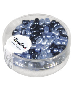 Dubbelgat-rocailles Mix gewaxt Blauw 3x5mm, Doos 12g