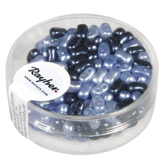 Rayher Dubbelgat-rocailles Mix gewaxt Blauw 3x5mm, Doos 12g
