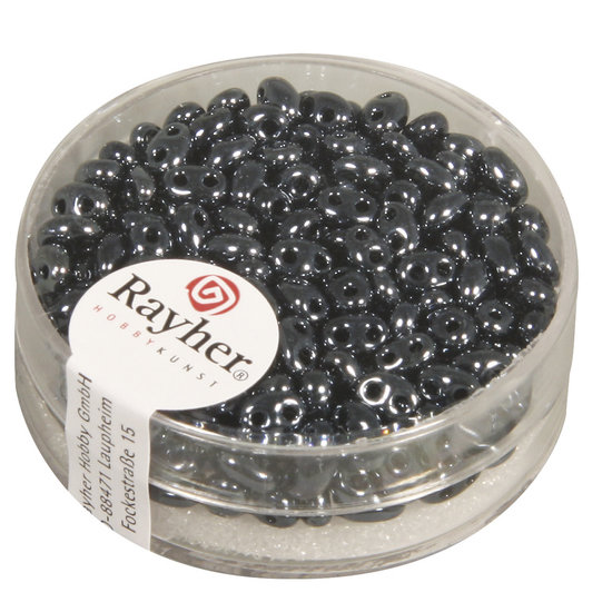 Rayher Twin-rocailles Dubbel gat 2,5x5mm. Doosje 14gr.  Metallic  Petrol