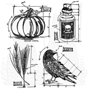 Tim Holtz Cling Stamp Halloween blueprint 2