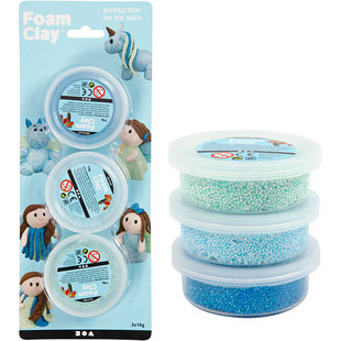 Foam Clay Glitter/metallic, Set Blauw, Lichtblauw en Groen 3x14gr