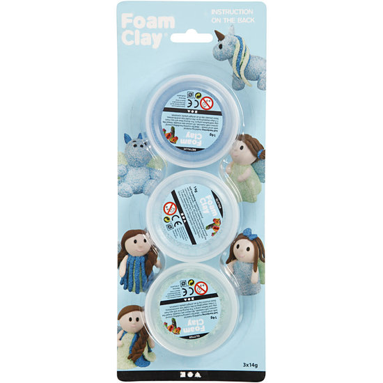 Creotime Foam Clay Glitter/metallic, Set Blauw, Lichtblauw en Groen 3x14gr