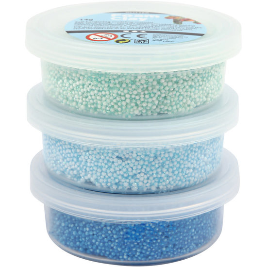 Creotime Foam Clay Glitter/metallic, Set Blauw, Lichtblauw en Groen 3x14gr