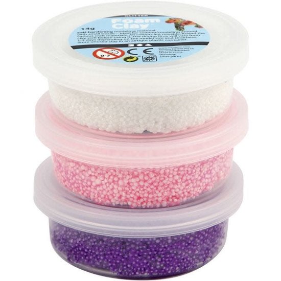 Creotime Foam Clay Glitter/metallic, Set Roze, Paars en Wit 3x14gr