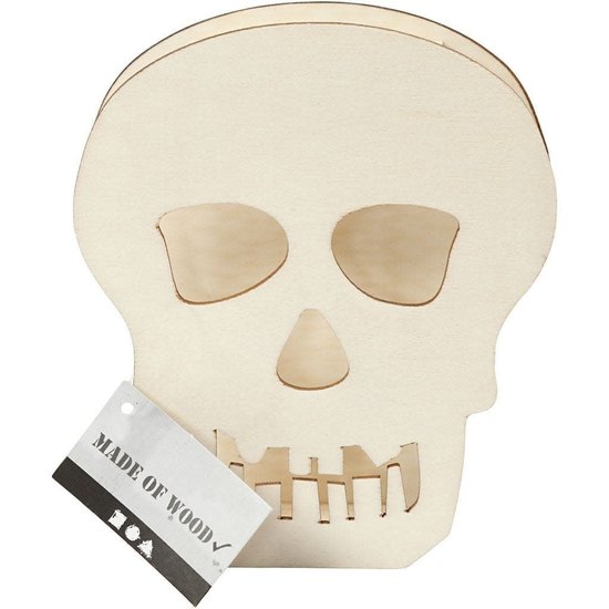 Creotime Houten Schedel / Doodskop H: 13,5 cm diepte 3 cm B: 11,5 cm