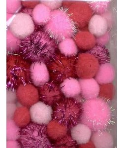 Pom Pom Mix set incl. glitter 2 cm, 2.5 cm, 3.5 cm 50 st. Roze