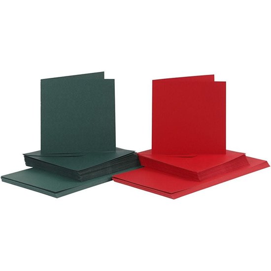 Creotime Kaarten & Enveloppen  Afmeting kaart 15x15cm 50st. Groen en Rood