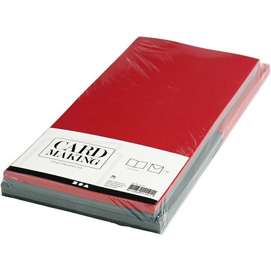 Creotime Kaarten & Enveloppen  Afmeting kaart 15x15cm 50st. Groen en Rood