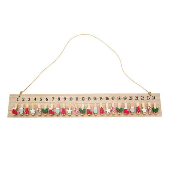 Stafil SpA Houten Advents bord met knijpers 48x7,5cm