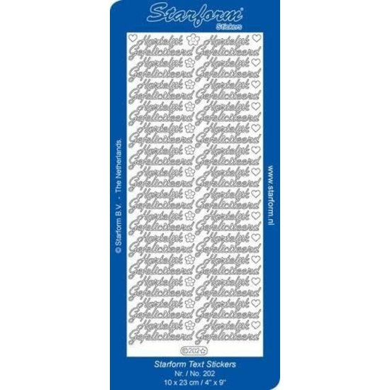 Starform Starform Stickervel Hartelijk Gefeliciteerd 3 cursief 10x23cm Goud nr. 202