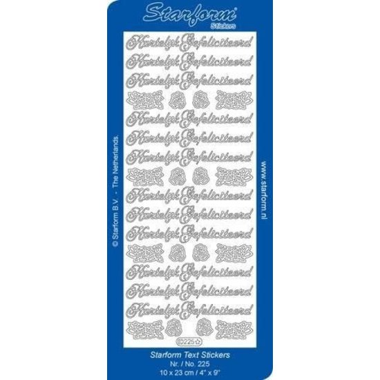 Starform Starform Stickervel Hartelijk Gefeliciteerd 5 10x23cm Zilver nr. 225