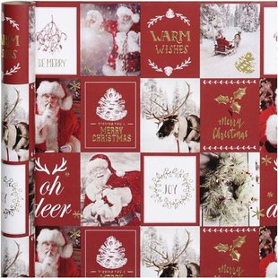 Cadeaupapier 80gr. Kerstmotieven goud rood 50cm x 3 mtr