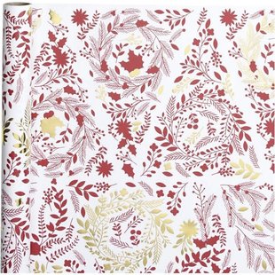 Cadeaupapier 80gr. Kerstbomen Goud Rood 50cm x 3 mtr