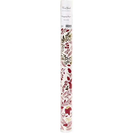 Cadeaupapier 80gr. Kerstbomen Goud Rood 50cm x 3 mtr