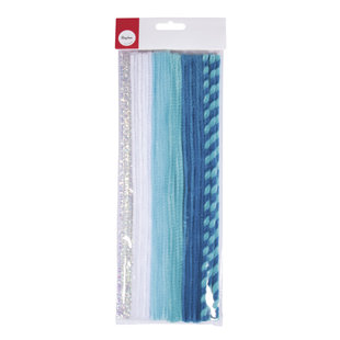 Chenilledraad mix 9mm x 30 cm  6x5 stuks assorti blauw
