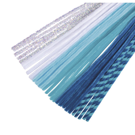 Rayher Chenilledraad mix 9mm x 30 cm  6x5 stuks assorti blauw