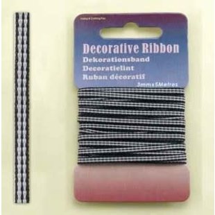 Decorative Ribbon lint 3mm kaartje 5 meter Black/white