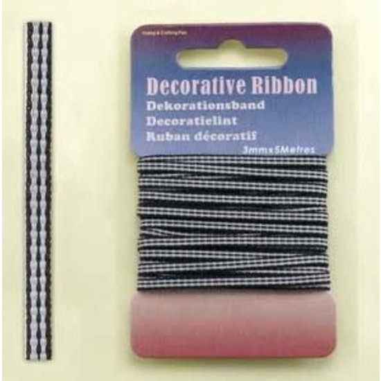 Hobby & Crafting Fun Decorative Ribbon lint 3mm kaartje 5 meter Black/white
