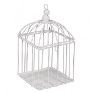 Deco metaal vogelkooi 7x7x13cm. met sluiting Wit