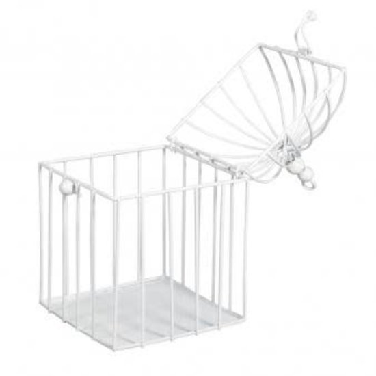 Rayher Deco metaal vogelkooi 7x7x13cm. met sluiting Wit