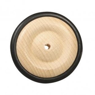 Houten wiel met rubber ring d: 63mm, boring ca. 2mm. 1 st.