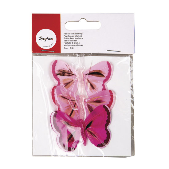 Rayher Decoratie Vlinders 6cm. 3st. Donker rose