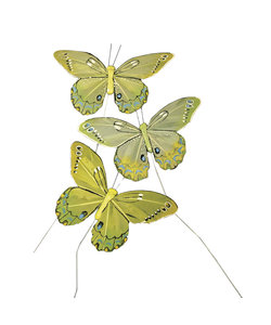 Decoratie Vlinders 10cm. 3st. Geel