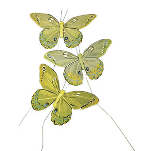 Decoratie Vlinders 10cm. 3st. Geel