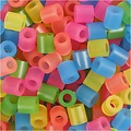Nabbi Strijkkralen 5x5 mm. gatgrootte 2,5 mm/medium assorti 1100 st. Neon kleuren