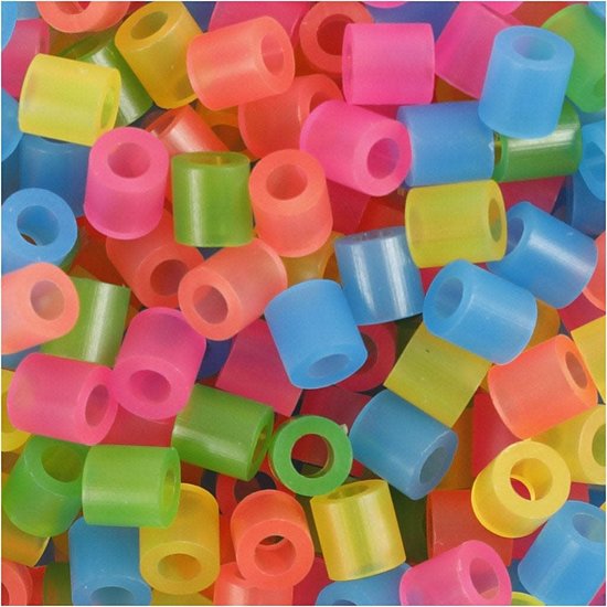 Nabbi Strijkkralen 5x5 mm. gatgrootte 2,5 mm/medium assorti 1100 st. Neon kleuren