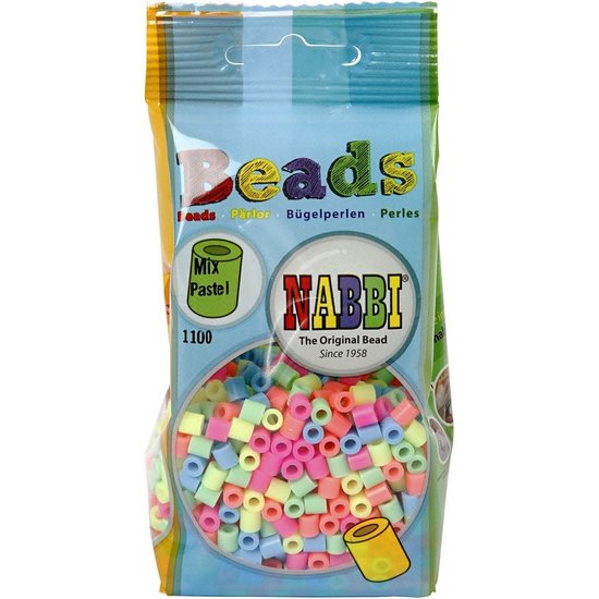 Nabbi Strijkkralen 5x5 mm. gatgrootte 2,5 mm/medium assorti 1100 st. Pastel kleuren
