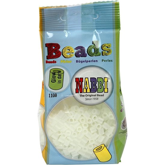 Nabbi Strijkkralen 5x5 mm. gatgrootte 2,5 mm/medium assorti 1100 st. Lichtgevend