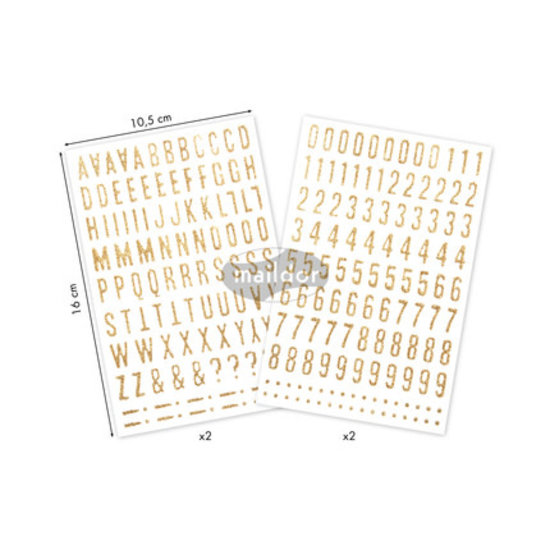 Maildor Stickers Glitty 2 vellen 11,5x18,5cm  Alfabet/Cijfers Goud glitter