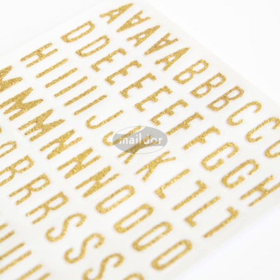 Maildor Stickers Glitty 2 vellen 11,5x18,5cm  Alfabet/Cijfers Goud glitter