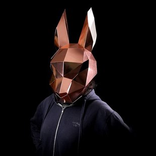 DIY Paper Model 3D Bunny Rabbit Mask Rose Gold 46x24x32 cm.