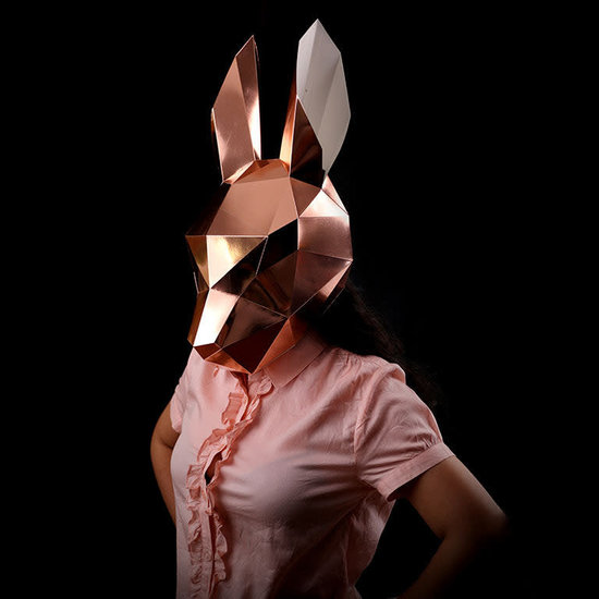 Papercraft world DIY Paper Model 3D Bunny Rabbit Mask Rose Gold 46x24x32 cm.