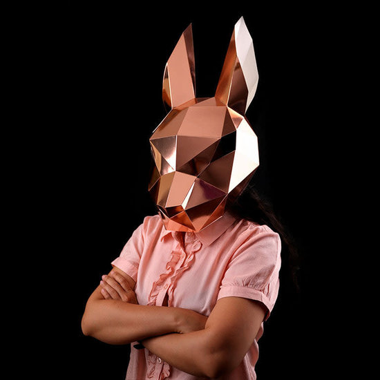 Papercraft world DIY Paper Model 3D Bunny Rabbit Mask Rose Gold 46x24x32 cm.