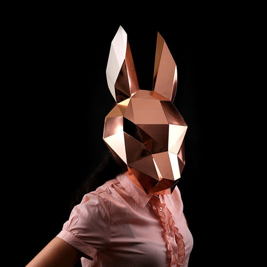 Papercraft world DIY Paper Model 3D Bunny Rabbit Mask Rose Gold 46x24x32 cm.
