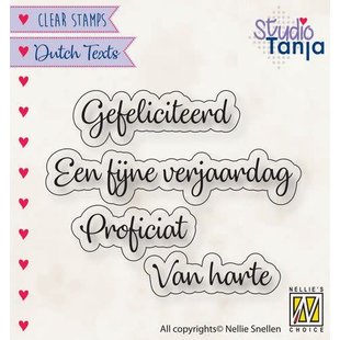 Nellies Choice Clearstempel Proficiat, Gefeliciteerd, Van Harte, Een Fijne Verjaardag