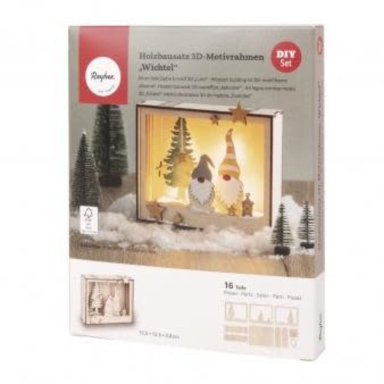 Rayher Houten bouwset 3D Motieflijst Naturel 15,5x3,8x12,5cm. Kabouters Gnomen