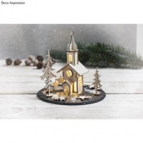 Rayher Houten bouwset Naturel Kerst kerk 37 delen excl. onderplaat