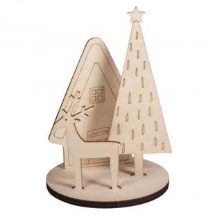 Rayher Houten DIY Bouwset Instekers Voor Stolp Kerst Winterhome 10x10x14,5cm.