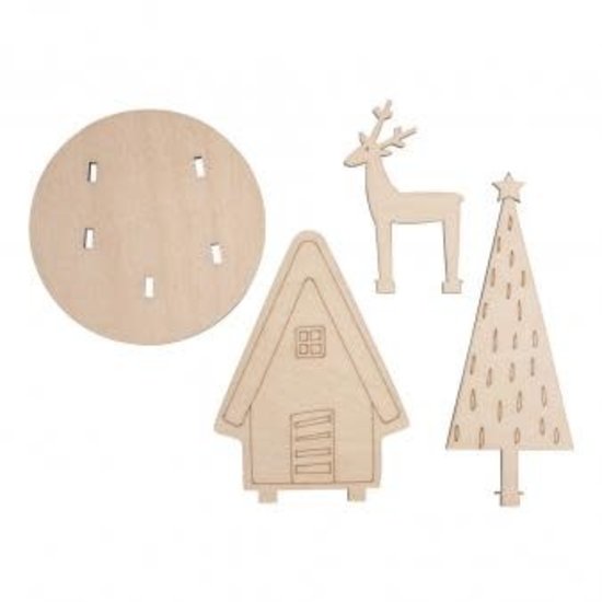 Rayher Rayher Houten DIY Bouwset Instekers Voor Stolp Kerst Winterhome 10x10x14,5cm.